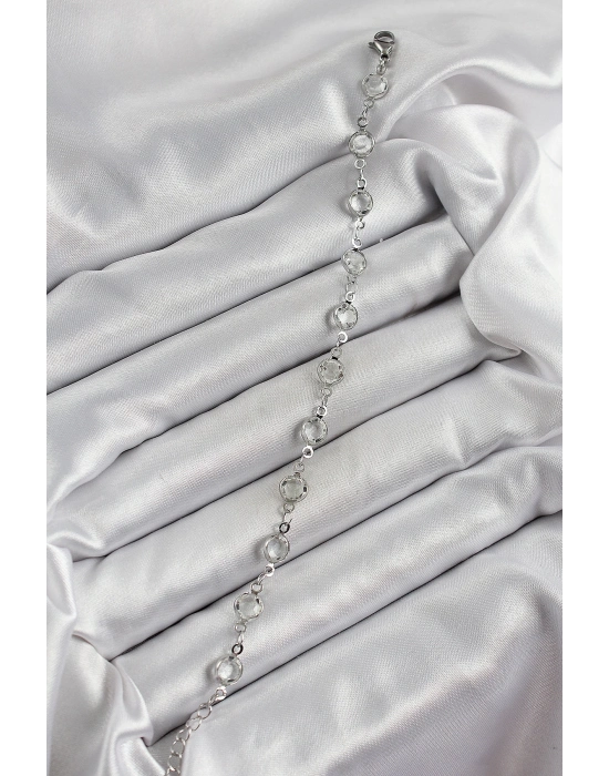 ® Pirinç Gümüş Renk Zirkon Taşlı Bileklik