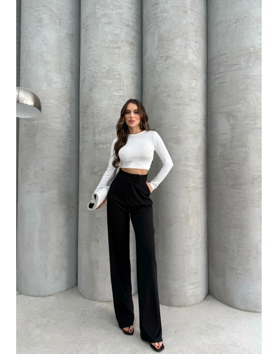 Cırtlı pantolon krep siyah pt