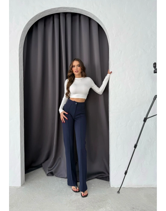 Düğmeli Palazzo pantolon lacivert p170091