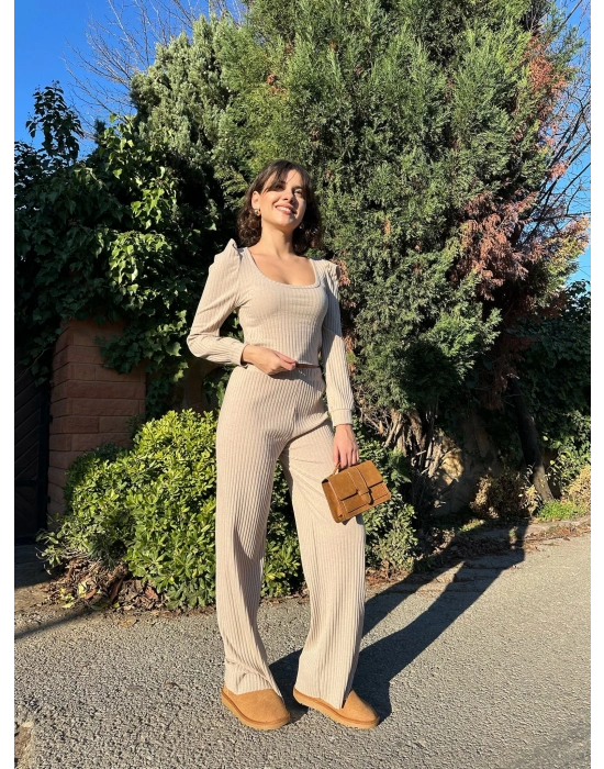 Fitilli prenses kol alt üst takım bej