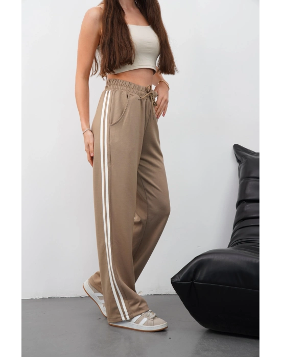 Yandan çift şeritli pantolon vizon