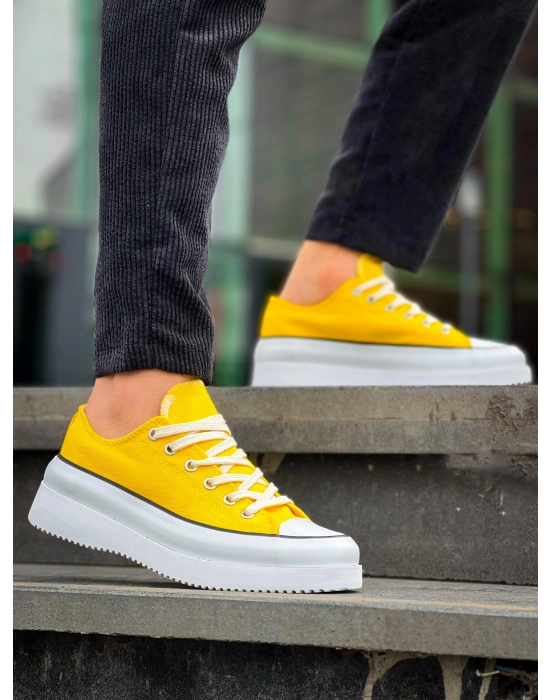 KB-CX-3  Kısa Sarı Keten Beyaz Yüksek Taban Spor Ayakkabı