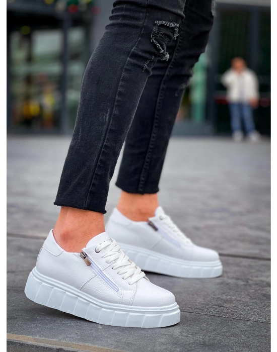 KB-X155  Beyaz Cilt Detaylı Beyaz Yüksek Taban Günlük Spor Ayakkabı
