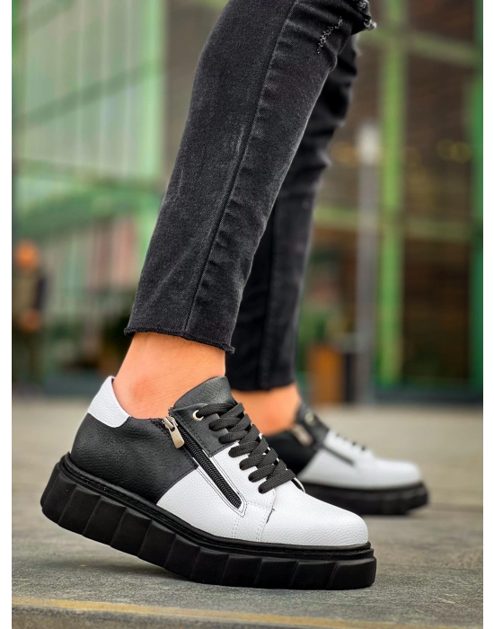 KB-X155  Beyaz Cilt Siyah Cilt Detaylı Siyah Yüksek Taban Günlük Spor Ayakkabı