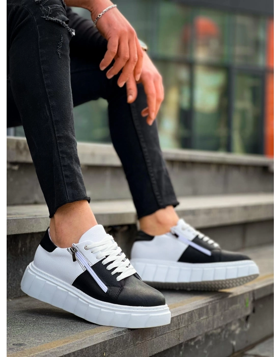KB-X155  Siyah Cilt Beyaz Cilt Detaylı Beyaz Yüksek Taban Günlük Spor Ayakkabı