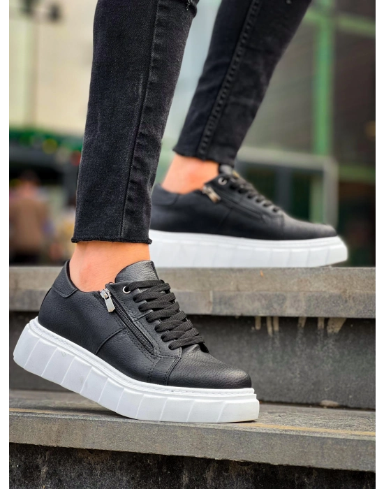 KB-X155  Siyah Cilt Detaylı Beyaz Yüksek Taban Günlük Spor Ayakkabı