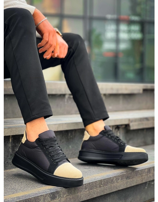 KB-X46  Siyah Bej Yüksek Siyah Taban Günlük Spor Ayakkabı