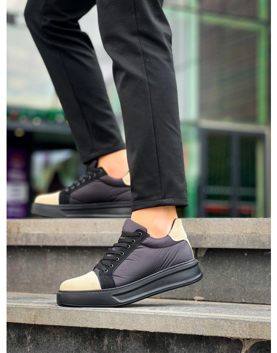 KB-X46  Siyah Bej Yüksek Siyah Taban Günlük Spor Ayakkabı