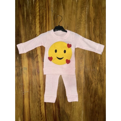 3-12 aylık emoji detalı takım pembe