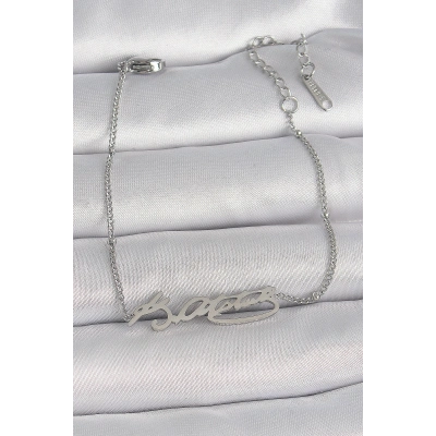 316L Çelik Gümüş Renk Atatürk İmza Model Kadın Bileklik