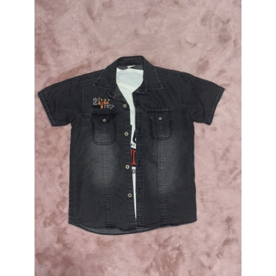 3-9 yaş Tshirt gömlek ikili takım kısa kol füme