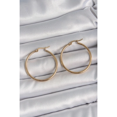 BFS 316 Çelik Gold Renk 33 mm Kadın Halka Model Kadın Küpe