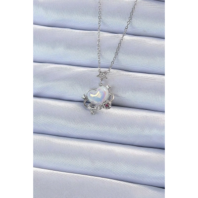 BFS 316L Çelik Zincir Gümüş Renk Zirkon Taşlı Gezegen Görünümlü Kalp Kolye