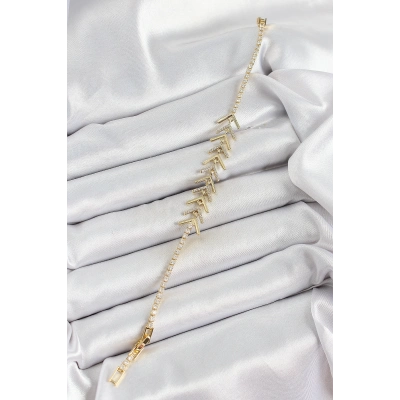 BFS Pirinç Gold Renk Zirkon Taşlı Balık Sırtı Kadın Bileklik