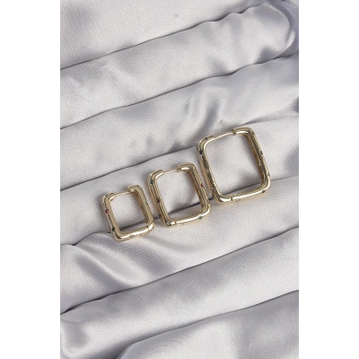 Pirinç Gold Renk Renkli Zirkon Taşlı Kare Model Küpe Seti