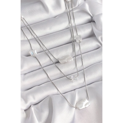 Pirinç Gümüş Renk Ezme İnci Model Çoklu Kadın Kolye