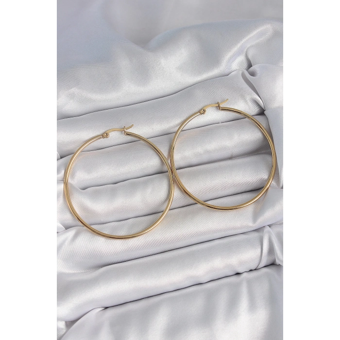 316 Çelik Gold Renk 53 mm Halka Model Kadın Küpe