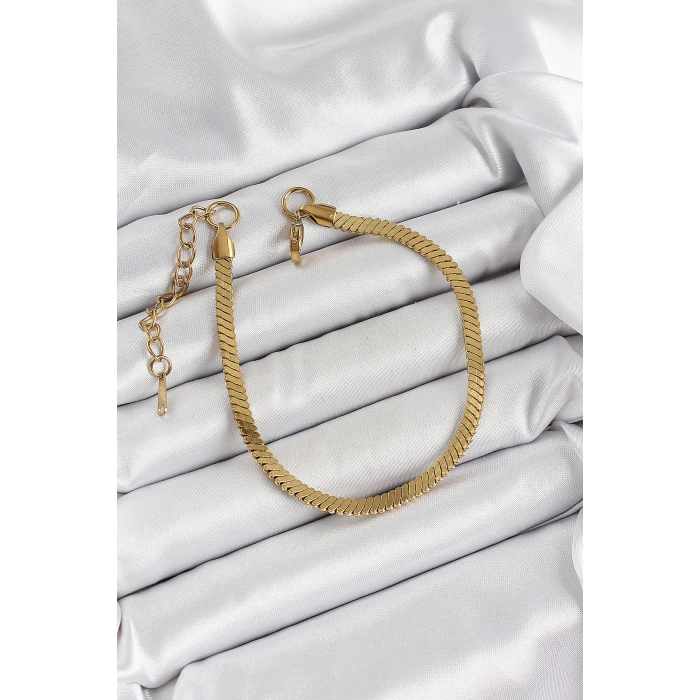 316L Çelik Gold Renk Yassı Zincir Model Kadın Bileklik