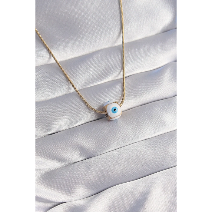 BFS 316L Çelik Gold Renk Mineli Nazar Model Kolye