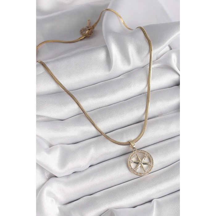 ÇOK SATAN BFS 316L Çelik Gold Renk İtalyan Zincir Zirkon Taşlı Kutup Yıldız Model Kadın Kolye