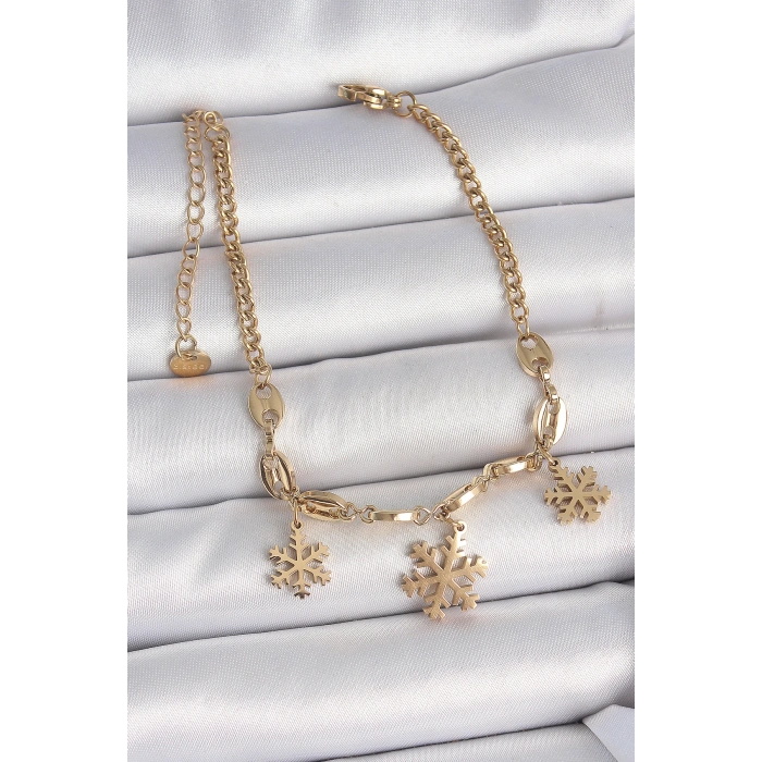 ÇOK SATAN BFS 316L Çelik Gold Renk Sallantı Kar Tanesi Model Kadın Bileklik