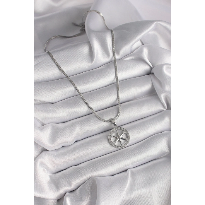 ÇOK SATAN BFS 316L Çelik Gümüş Renk İtalyan Zincir Zirkon Taşlı Kutup Yıldız Model Kadın Kolye