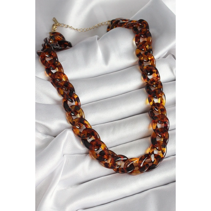 ÇOK SATAN BFS Leopar Desenli Mika Kalın Zincir Kadın Kolye