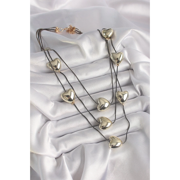 ÇOK SATAN BFS Pirinç Füme Renk Zincir 3D Gold Renk Kalp Model Kadın Kolye