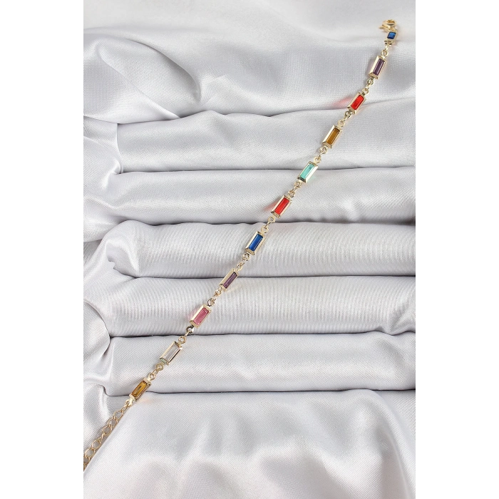 ÇOK SATAN BFS Pirinç Gold Renk Karışık Renkli Kare Zirkon Taşlı Kadın Bileklik