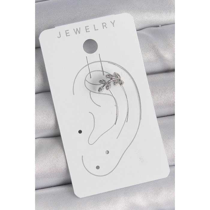 ÇOK SATAN BFS Pirinç Gümüş Renk Zirkon Taşlı Yaprak Model Kıkırdak Kadın Küpe