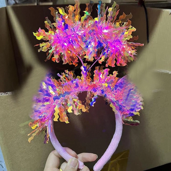 ÇOK SATAN Pembe Renk Pembe Işıltılı Püsküllü Led Işıklı Parlak Hologramlı Taç 25x12 cm