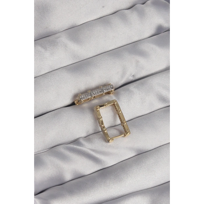 Pirinç Gold Renk Zirkon Taşlı Dikdörtgen Model Seranay Küpe