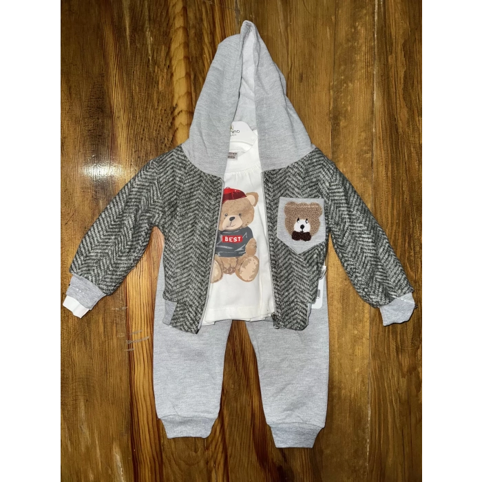 TAVSİYE EDİLEN GÜVENLİ SATICI 6-24 aylık ceketli kapşonlu üçlü takım gribeyaz
