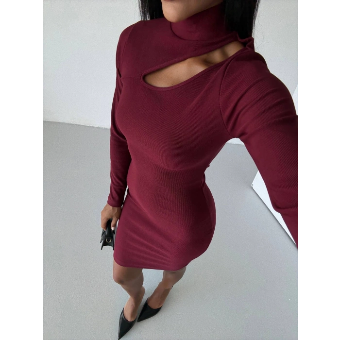 TAVSİYE EDİLEN GÜVENLİ SATICI Boğazlı gögüs dekolteli elbise bordo f2333