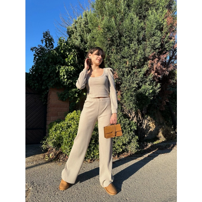 TAVSİYE EDİLEN GÜVENLİ SATICI Fitilli prenses kol alt üst takım bej