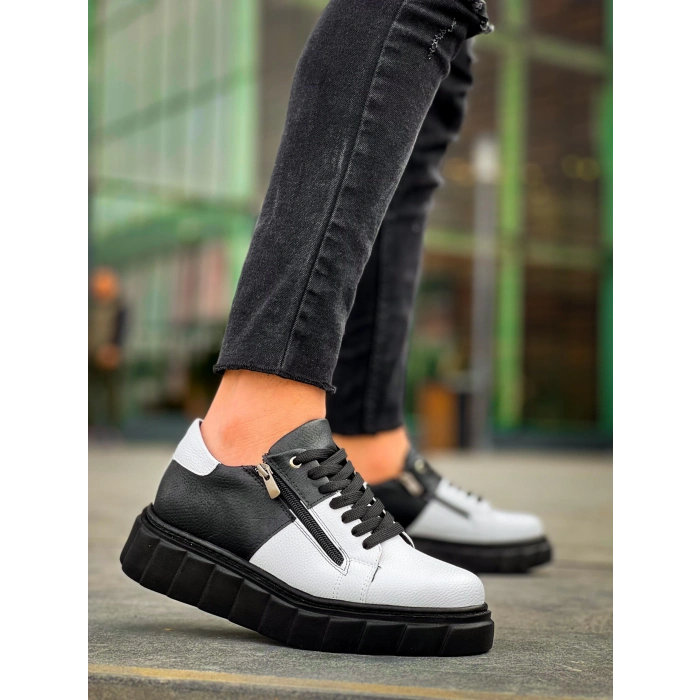 TAVSİYE EDİLEN GÜVENLİ SATICI KB-X155 Kuback Beyaz Cilt Siyah Cilt Detaylı Siyah Yüksek Taban Günlük Spor Ayakkabı