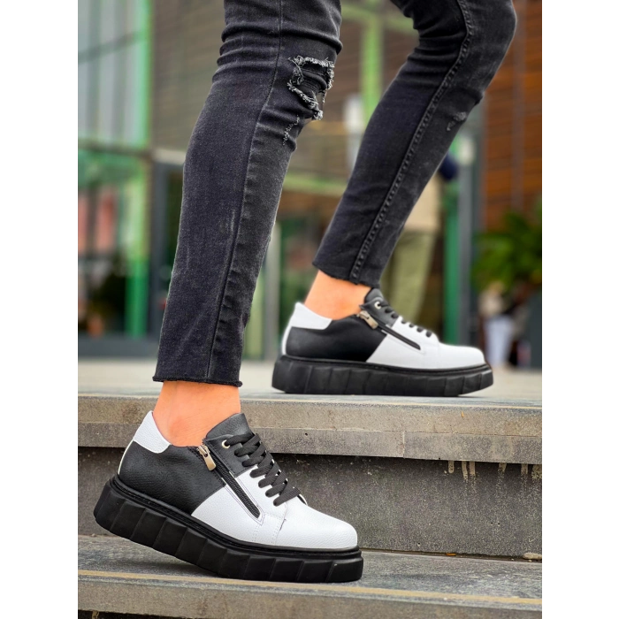 TAVSİYE EDİLEN GÜVENLİ SATICI KB-X155 Kuback Beyaz Cilt Siyah Cilt Detaylı Siyah Yüksek Taban Günlük Spor Ayakkabı