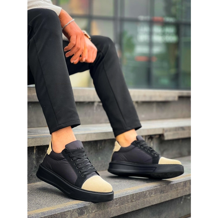 TAVSİYE EDİLEN GÜVENLİ SATICI KB-X46 Kuback Siyah Bej Yüksek Siyah Taban Günlük Spor Ayakkabı