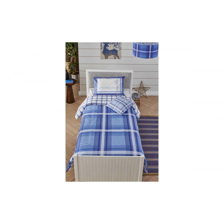 Anka Ernest Mavi Kareli Nevresim Seti