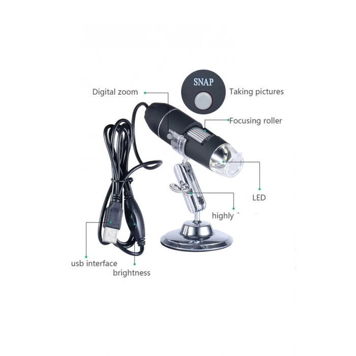 HEYF 1600x Usb Dijital Mikroskop Kamera Endoskop 8led Büyüteç Metal Standı