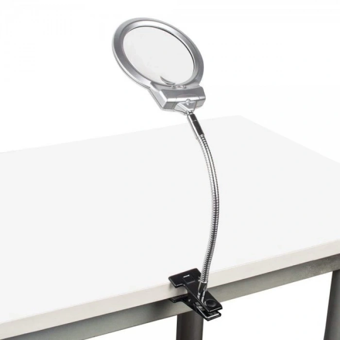 HEYF 2.5x130 Mm 5x24 Mm Led Aydınlatmalı Büyüteç,masa Üstü Metal Hortum Mandallımg15124c