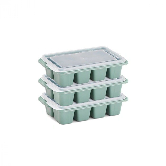 3lü Mini Buz Kalıbı - Küp Şekilli - Kapaklı - Plastik
