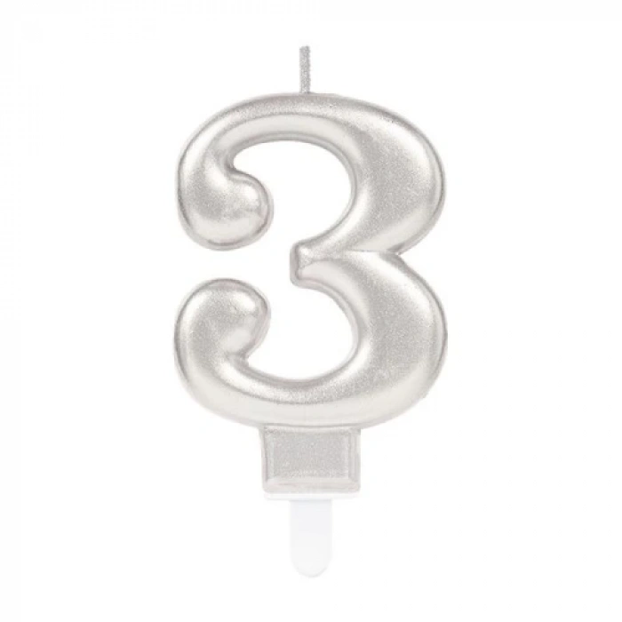 3 Rakamı Mum Gümüş Renk