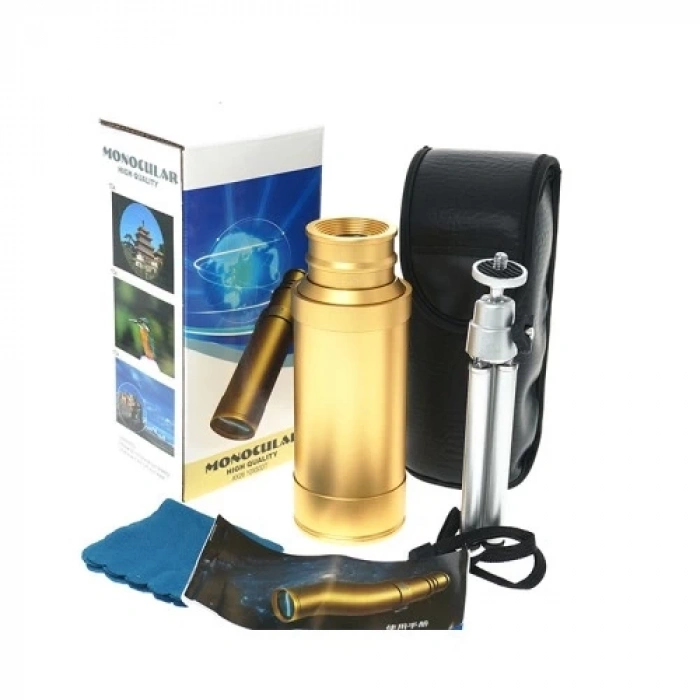 HEYF 50x50 Panda Metal Gövde Tek Gözle Büyük Mercek Korsan Dürbün Gold