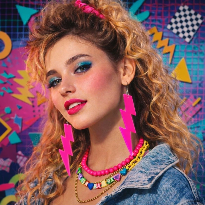 80’ler 90'lar Retro Neon Pembe Şimşek Küpe 10 Cm