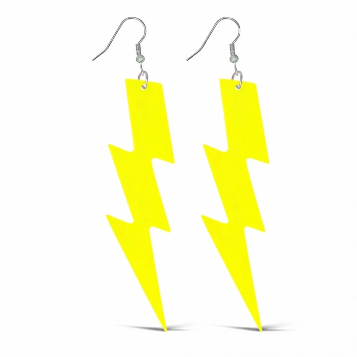 80’ler 90'lar Retro Neon Sarı Şimşek Küpe 10 Cm