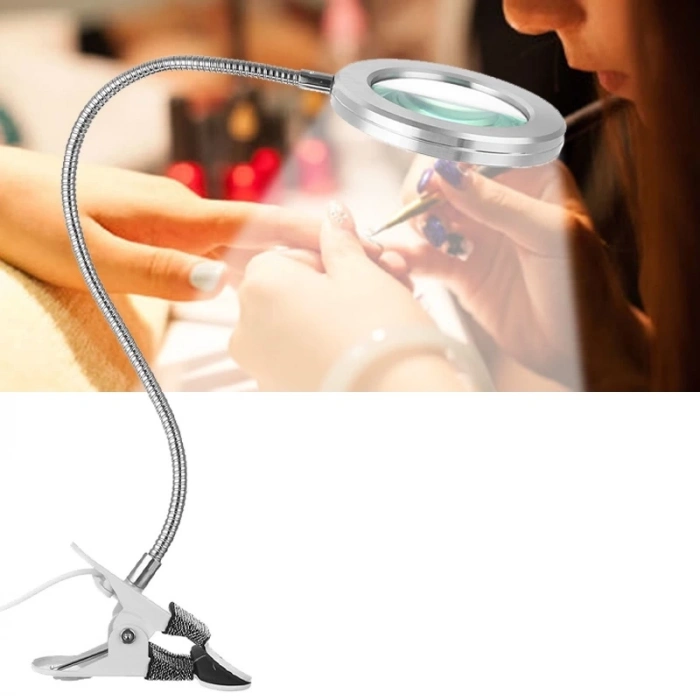 HEYF 8x Büyütmeli Mandallı, Usb Girişli Masa Lambalı, Okuma Ve Güzellik Salon İçin Büyüteç 2088a