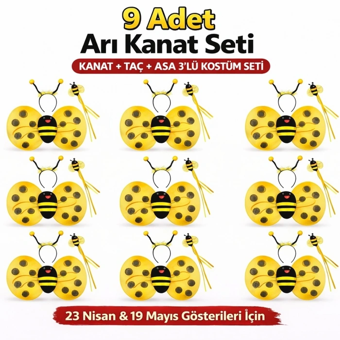 9’lu Arı Kostüm Seti – Kanat Taç Asa
