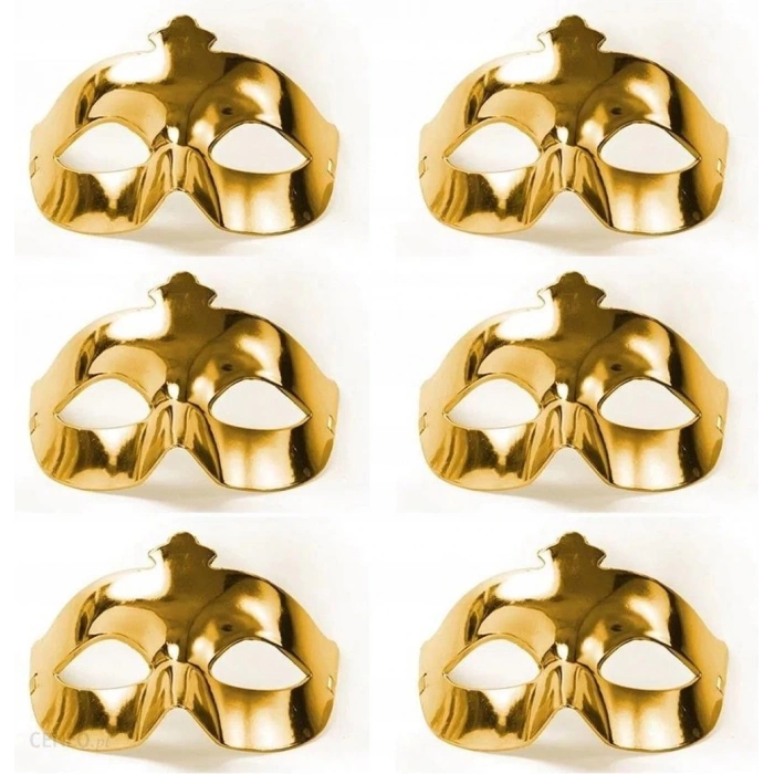 HEYF Altın Metalize Renk Düz Balo Parti Maskesi 6 Adet