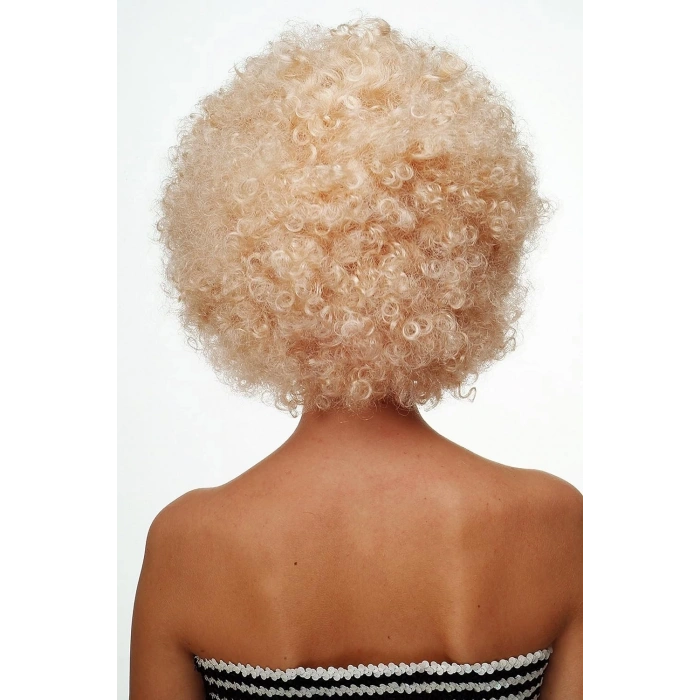 HEYF Altın Renk Kıvırcık Afro Bonus Peruk Saç Parti Peruğu Platin Gold